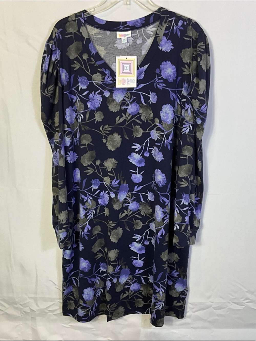 LuLaRoe Ava Floral Long Sleeve Navy Blue Midi Dress Size 2XL